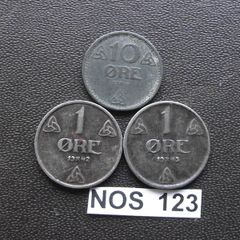 Norway WWII. Zinc issues.  Three Coins (1941-1943)