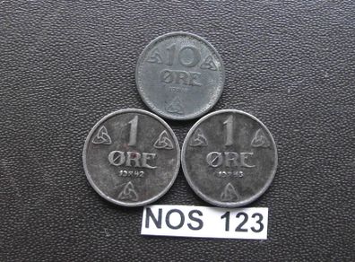 Norway WWII. Zinc issues.  Three Coins (1941-1943)