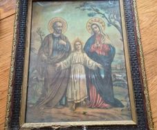 Beautiful antique religious print depicting the Holy Family.