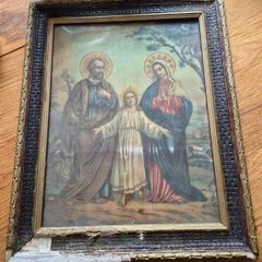 Beautiful antique religious print depicting the Holy Family.