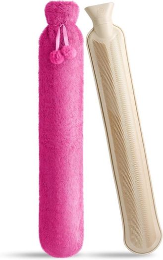 Long Hot Water Bottle, 2L Hot Water Bottle with Soft Plush Cover, Extra Long Hot Water Bag for Neck, Waist, Back, Legs,Shoulder, Warm Gift for Women Men Kids