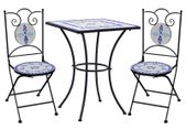 3 Piece Mosaic Bistro Set Ceramic Tile Blue and White
