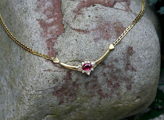 Vintage 1970s Ruby & Diamond Necklace - 18ct