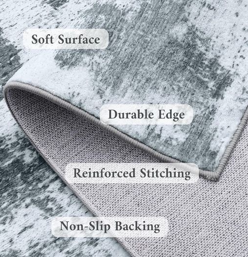 Modern Abstract Area Rugs Living Room 120x160cm, Machine Washable Non-Slip Short Pile Rug, Durable Faux Wool Carpet for Bedroom, Dining Room, Home Office, Grey