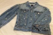 Stunning Girls Gap Age 10 11 denim blue jacket with embroidered daisies flowers