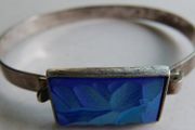 Vintage Lapis Lazuli Bangle, Sterling Silver or Silver Plated Gemstone Bangle