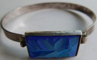 Vintage Lapis Lazuli Bangle, Sterling Silver or Silver Plated Gemstone Bangle