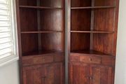 Pair of Premium Vintage Solid Wood Corner Bookcases