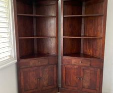 Pair of Premium Vintage Solid Wood Corner Bookcases