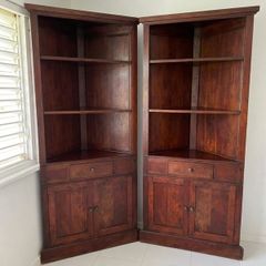 Pair of Premium Vintage Solid Wood Corner Bookcases