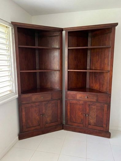 Pair of Premium Vintage Solid Wood Corner Bookcases