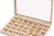 Frebeauty 35 Grid Large Jewellery Organiser Tray with Glass Lid - Brand New
