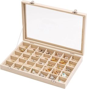 Frebeauty 35 Grid Large Jewellery Organiser Tray with Glass Lid - Brand New