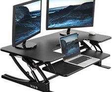 107cm Height Adjustable Stand Up Desk Converter, V Series, Quick Sit to Stand Tabletop Dual Monitor Riser Workstation, Black