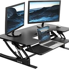 107cm Height Adjustable Stand Up Desk Converter, V Series, Quick Sit to Stand Tabletop Dual Monitor Riser Workstation, Black