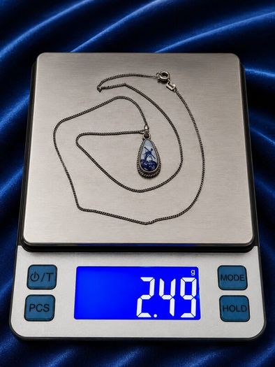 Vinage 835 Silver Delft Ceramic Necklace