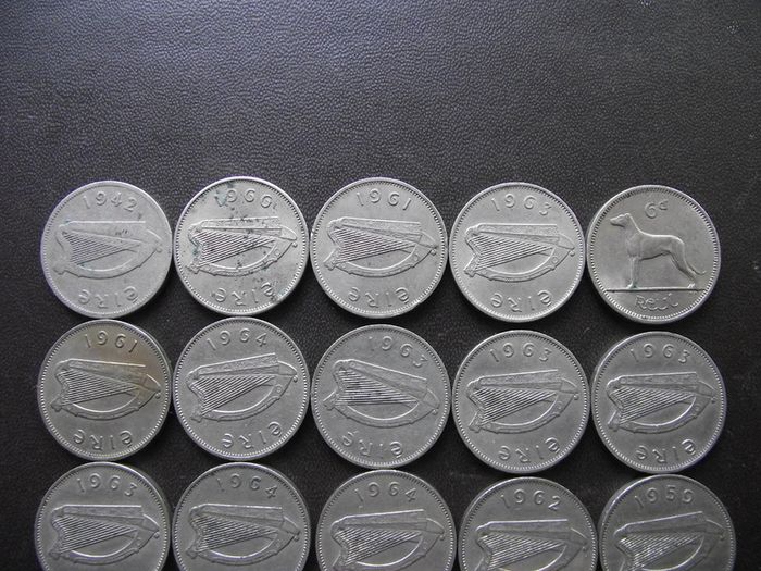 20 Irish 6 pence coins (1942-1967)