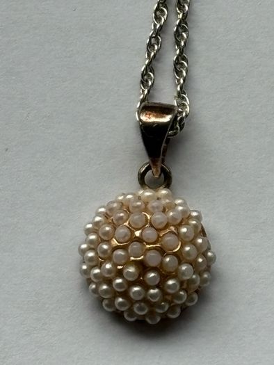 Italian Sterling Silver Necklace with Round Faux Pearl Pendant