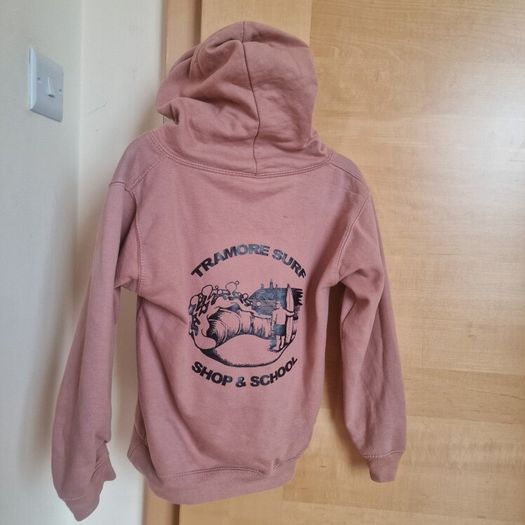 Dusty pink surf school hoodie age 7 to 8