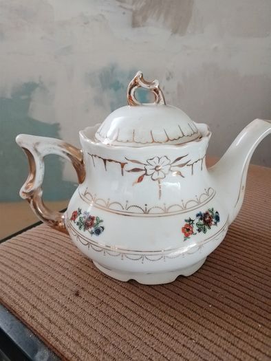 Vintage Floral Porcelain Teapot with Gold Gilding