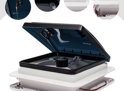 Caravan Roof Vent Fan 12V RV Ventilation Exhaust Fan w/LED Light Low Noise IP68 Waterproof Camper Ventilation Skylight 28cm
