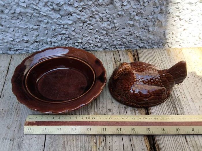vintage pate Terrine dish, chicken on nest ceramic dish