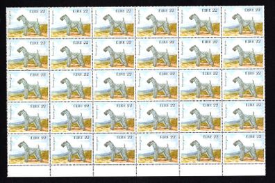 1983 Ireland Dogs 22p Kerry Blue Terrier Commemorative Stamps Block of 30 Mint Never Hinged (MNH)