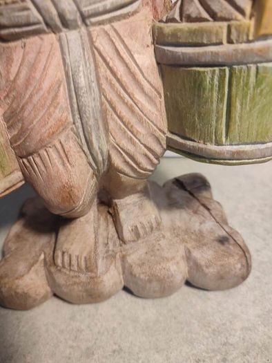 Chinese Polychrome Wood Carving of Boy Carrying Turtles
