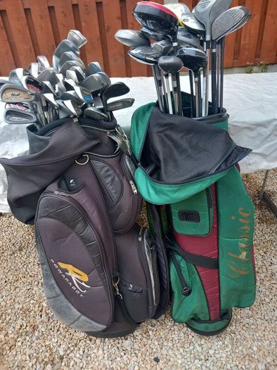 A selection of golf clubs and bags. NOT SELLING SEPARATE