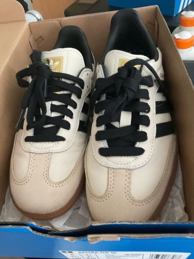 Cream and black adidas samba size 4.5 in box