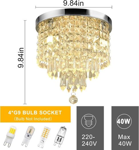 Modern Elegant Crystal Chandelier Lighting,K9 Ceiling Chandeliers Lights, 250mm, Beaded Light Shade with Clear Acrylic Jewel