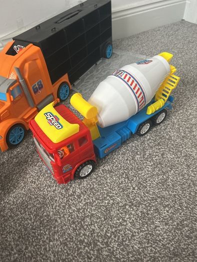 Hot wheels car trucks bundle cement trucks and Unicorn Xylophone