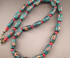Antique Gabri Eyes Feather Desgin & Venetian Whiteheart Glass Beads Necklace
