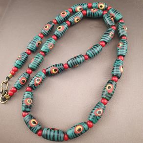 Antique Gabri Eyes Feather Desgin & Venetian Whiteheart Glass Beads Necklace