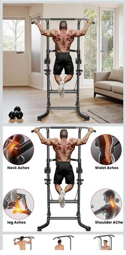 Power Tower Pull-Up & Dip Station for Home Gym - Adjustable Height Range, 330LBS Capacity with Anti-Slip Suction Cups H-Steel Base Power Rack