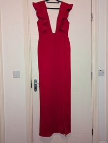 Gorgeous red high slit maxi dress from Boohoo