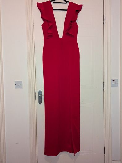 Gorgeous red high slit maxi dress from Boohoo