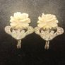 Vintage Germany White Rose Flower Sterling Silver Marcasite Clip Earrings Image 2