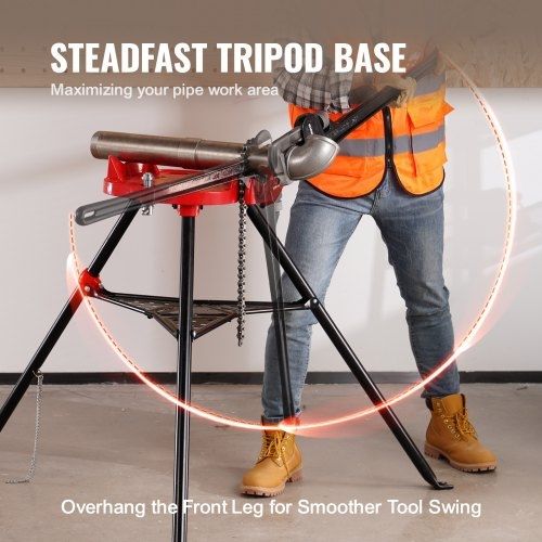 Chain Vise with Tripod Stand | 3.2 to 152 mm Pipe Capacity | 600 kg Loading Capacity | Portable Stand with Folding Legs and Tool Tray | Ideal for Plumbing and Pipe Work