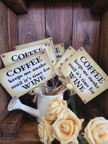 Handmade Mini Sign Post COFFEE and WINE