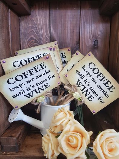 Handmade Mini Sign Post COFFEE and WINE