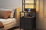 Bedside Table with Charging Station and LED Light Strips, Nightstand with Drawers, Bedside Cabinet for Living Room, Bed Side Table for Bedroom, Black