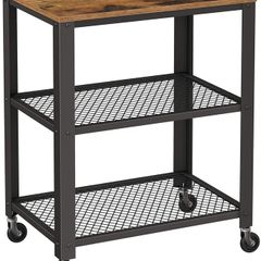 _Serving Trolley Kitchen Trolley 4 Wheels Steel Frame 3 Shelves for Kitchen Living Room Industrial Design Vintage Brown