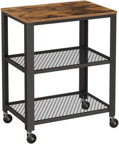 _Serving Trolley Kitchen Trolley 4 Wheels Steel Frame 3 Shelves for Kitchen Living Room Industrial Design Vintage Brown