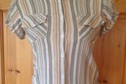 Size 8 Short Sleeved Striped Brown Cream peach Shirt