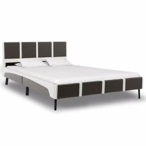 Bed Frame Grey and White Faux Leather 135x190 cm