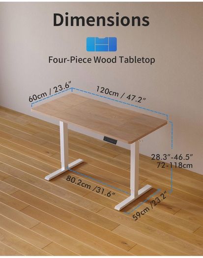Electric Standing Desk Height Adjustable For Gaming and Computer, 120 x 60cm Sit Stand
