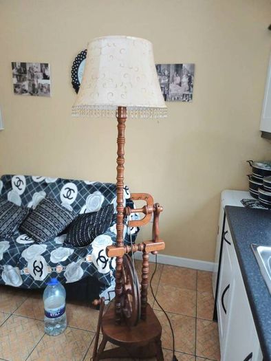 Vintage Mahogany Spinning Wheel Floor Lamp