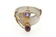 Vintage 925 Sterling Silver Garnet &amp; Amethyst Ring