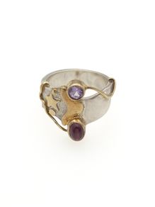 Vintage 925 Sterling Silver Garnet & Amethyst Ring